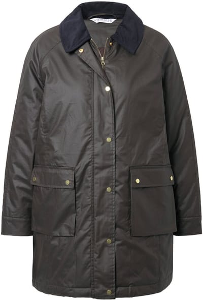 Studio Untold - Dames - Coated jasje A-lijn 'gewassen'-look corduroy kraag - Dennenbruin - Maat 42+