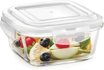 Famanu – Glazen bewaarbak vierkant 320 ml met luchtdicht deksel – oven/magnetron geschikt