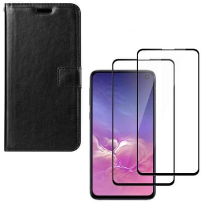 Bookcase hoesje Geschikt voor: Samsung Galaxy S10 Portemonnee zwart met 2 stuks Glas Screen protector