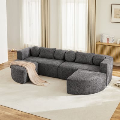 MODENUIT Slaapbank 292 x 165 cm - Opstelling en Slaapfunctie - Voor Woonkamer en Slaapkamer - Chenille Zwart