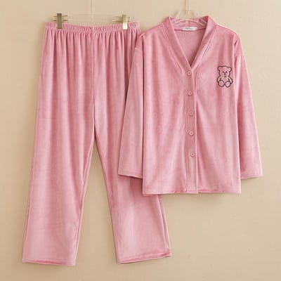 Fluweel V-hals Vest Pak Koraalfluweel Huiskleding Dikke Herfst en Winter Grote Maat 5XL pink