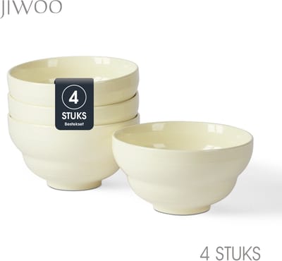 Set van 4 Kommen (Ø15,3cm / 800ml) Ontbijtkommen, Mueslikom, Soepkom, serviesset 4 persoons, Geschikt voor Restaurants, Horeca, Familiefeesten, Feest, Banketten en Picknicks, Magnetron-vaatwasserbestendig, Porselein