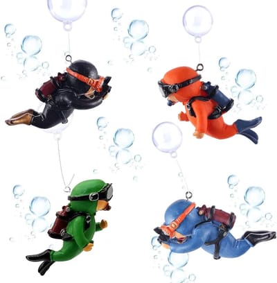 Set van 4 Drijvende Decoraties voor Aquariums - Onderwater Accessoires voor Visserij en Aquatische Omgevingen met Koord en Drijfbollen