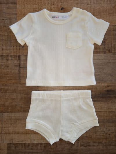 Minoti - rib setje - off-white - summer set - newborn - maat 50