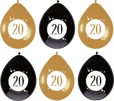 Haza Ballonnen - 20 jaar - leeftijd verjaardag - 6x stuks - 30 cm - versiering - feestartikelen - zwart/goud