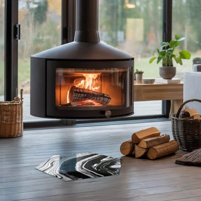 Coloray Vloerplaat Houtkachel - Plaat voor Onder Kachel - 40 cm x 34 cm - Kachel Vloerplaat - Zwart en wit Vloerplaat Kachel - Vloerplaat Voor Kachel - Vloerplaat Openhaard - Houtkachel Accessoires - Plaat Kachel