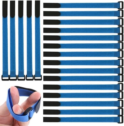 Herbruikbare Kabelbinders 20 stuks - 30 cm Lange Verstelbare Draadbeheersing, Microvezel Nylon Haak en Lussysteem (Blauw) voor Organisatie en Kabelbeheer
