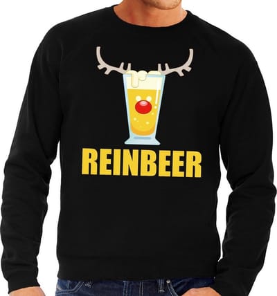 Bellatio Decorations Foute kersttrui - sweater - bierglas Reinbeer - zwart - voor heren - Kersttruien - Kleding S