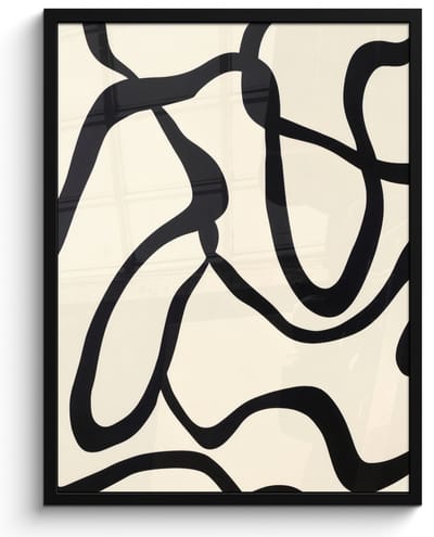 Poster in lijst - Fotolijst 50x70 cm - Posters - Abstract - Lijnen - Modern - Beige - Posterlijst zwart - Decoratie - Wanddecoratie woonkamer - Muurdecoratie slaapkamer