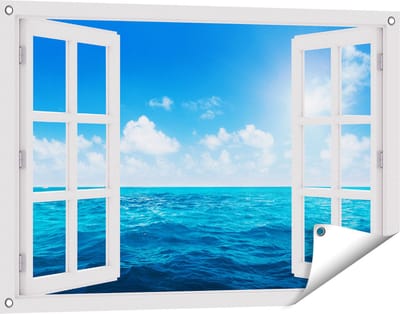 Gards Tuinposter Doorkijk Water Midden op Zee met Zonneschijn - 90x60 cm - Tuindoek - Tuindecoratie - Wanddecoratie buiten - Tuinschilderij