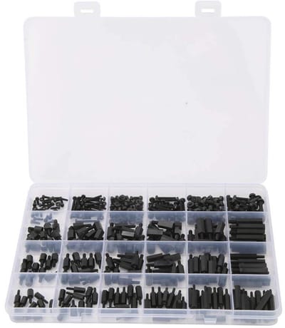 Allecto - Zeskant Afstandhouder - Nylon Schroefmoer Assortiment Kit - Zwart - M2 M2.5 M3 - 360 Stuks - Ideaal voor Klussen