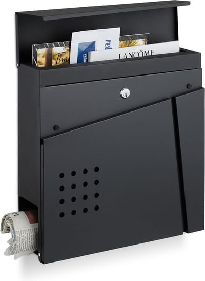 brievenbus hangend - met krantenrol - 37 x 37 x 11 cm - 2 sleutels - staal - buiten