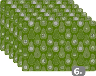 Placemat - Placemats kunststof - Avocado - Patronen - Groen - 45x30 cm - 6 stuks - Hittebestendig - Anti-Slip - Onderlegger - Afneembaar