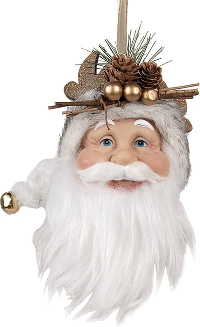 Clayre & Eef Kersthanger Kerstman 10x9x28 cm Wit Kunststof
