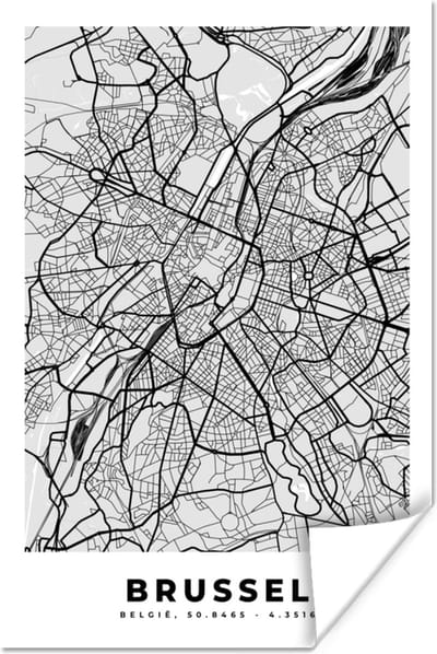 Poster België – Brussel – Stadskaart – Kaart – Zwart Wit – Plattegrond - 120x180 cm XXL