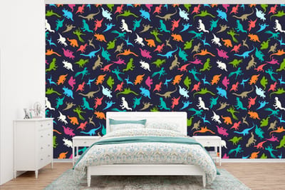 Behang - Fotobehang Patronen - Dino - Kleuren - Jongens - Kinderen - Kids - Kind - Breedte 345 cm x hoogte 220 cm