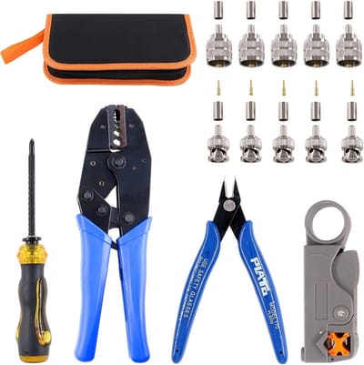 Coaxiale Kabel Gereedschap Set met Crimp Tool, Stripper, BNC/UHF Connectoren en Draadknipper voor RG58, RG59 en RG174 Kabels