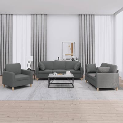 vidaXL - 3-delige - Loungeset - met - kussens - stof - donkergrijs