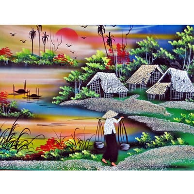 Diamantborduurwerk Landschap Dorp Afbeelding Kralen Strass Landschap Volledige Boor Diamant Schilderen 20X30CM black