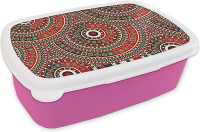 Broodtrommel Roze - Lunchbox - Brooddoos - Patronen - Mandala - Australië - 18x12x6 cm - Kinderen - Meisje