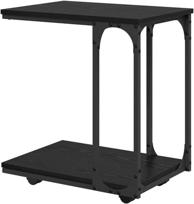 Bijzettafel hout - C-vorm tafel - Opbergen en decoreren - Vergrendelbare wielen - 50x35x555 cm - Zwart eiken
