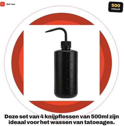 Dailygoods- Tattoo Gieter 500ml - Knijpfles - Gebogen Tuit - Plastic - Vervuilingspreventie - Schokbestendig