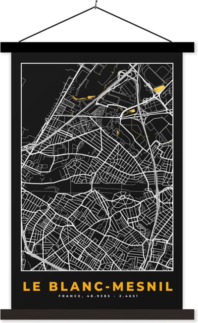 Posterhanger incl. Poster 40x60 cm - Schoolplaat - Stadskaart - Frankrijk - Plattegrond - Kaart - Le Blanc-Mesnil - Textielposter - Zwarte latten - Stadskaart