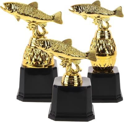 Mini Trofee voor Vissen - 3 Stuks Grappige Trofeeën voor Kinderen en Wedstrijden - Herbruikbare Plastic Visserscup