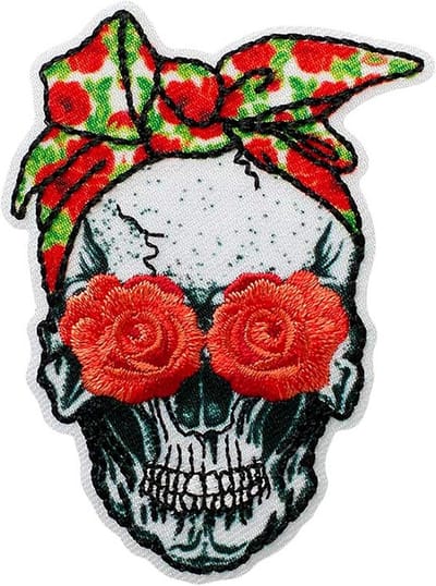 Strijker Patch met Doodshoofd en Rozen - Iron-On Applicatie
