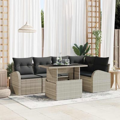 vidaXL Tuinbank Set met opslag met kussen 6 pcs Lichtgrijs poly rattan