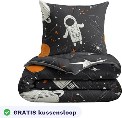 Zelesta Pure Kids Katoenen kinderdekbed zonder overtrek - Wasbaar dekbed - Met vaste overtrek - Space men - 140x200cm