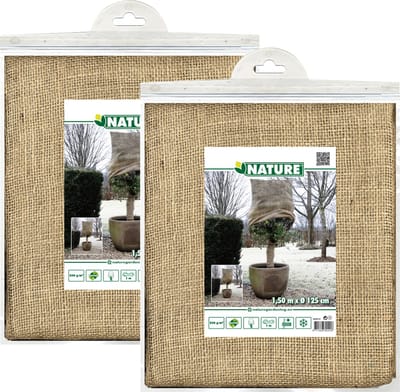 Nature plantenhoes jute - 2x - H150 x D125 cm - naturel - met trekkoord - anti-vorst beschermhoes