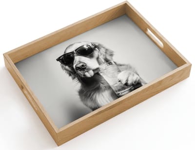 Dienblad hout 40x30 cm - Schootdienblad - Golden retriever - Hond - Zonnebril - Gkas - Borrelplank rechthoek - Plateau dienbladen