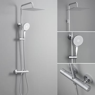DERW Max Regendouche met Thermostaatkraan - Doucheset - Regendoucheset - Inclusief thermostaatkraan - 12 inch Douchekop - Verstelbare Hoogte 88-124 cm - Chroom