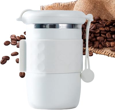 Elektrische magnetische, draagbare mengbeker, 420 ml elektrische beker, roestvrijstalen mengbeker, koffie-thee mengbeker, warme chocoladebeker, morsbestendige mengbeker met lanyard