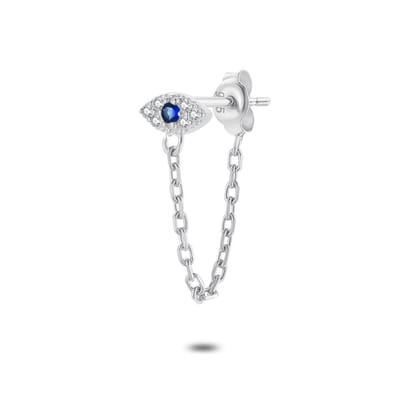 Twice As Nice Oorbel in zilver per stuk, nazar, blauw en witte zirkonia