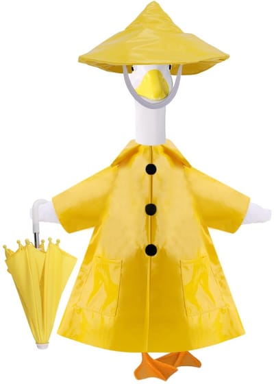 Dailygoods- Gans Outfit Gele Regenjas - Hoed - Paraplu - 58,42 cm - Weerbestendig - Tuinbeelden voor Buiten - Tuindecoratie