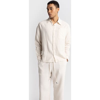 Heren Katoenen Textuur Langemouwen Shirt