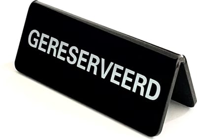 Gereserveerd bordje – Tafelbordje – Tweezijdig bedrukt – Set van 5 stuks – Zwart – 10x4x4 CM – Stevig Acryl 3mm