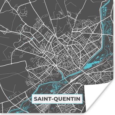 Poster Frankrijk - Kaart - Plattegrond - Saint-Quentin - Stadskaart - 100x100 cm XXL