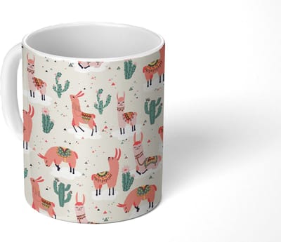Mok - Koffiemok - Lama - Patronen - Cactus - Mokken - 350 ML - Beker - Koffiemokken - Theemok