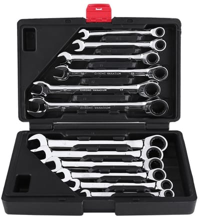 VT Goods - Ringsteeksleutelset - 12-delig - Flexibele ratelsleutel - Chrome vanadium - 8-19 mm - Voor DIY en autoreparatie - Inclusief opbergdoos