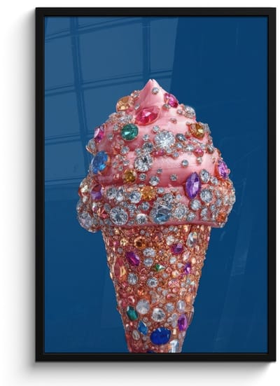 Poster in lijst - Fotolijst 60x90 cm - Posters - Ijsje - Hoorntje - Steentjes - Blauw - Posterlijst zwart - Decoratie - Wanddecoratie woonkamer - Muurdecoratie slaapkamer