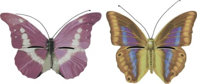 Set van 2x stuks bruin/geel en roze vlinderhuizen 20 cm - Tuindecoratie - Diervriendelijk - Hotel/huisje voor vlinders