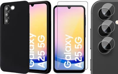Hoesje geschikt voor Samsung Galaxy A25 / A24 - Screenprotector Glas & Camera - Mat Back Case Zwart
