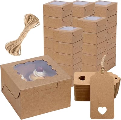 30 stuks koekjesdozen met venster, bakkerijdozen met papieren labels en jute koord, ideaal voor gebak, macarons, koekjes en cupcakes
