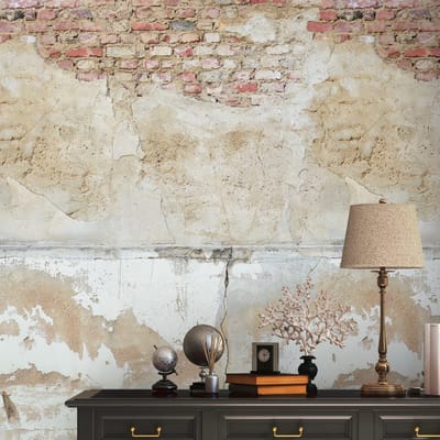 Fotobehang Profhome 392491-GU vliesbehang hardvinyl warmdruk in reliëf glad in baksteen look mat beige grijs bruin 1,59 m x 2,8 m