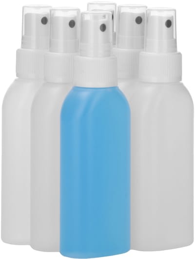 6 x 100 ml Platte fles HDPE naturel + Sprayfles pomp wit - BPA Vrij - Niet Breekbaar - Plastic Flesjes Navulbaar - Met Dop - Lege Flessen - 6 stuks