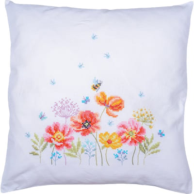 Vervaco - Kussen kit Klaprozen en wilde bloemen - PN-0230664 - Borduren - Borduurpakket - Borduurpakket volwassenen - Borduurpakket kind
