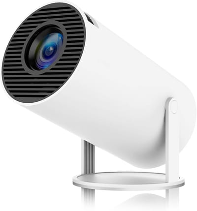 4K Mini Projector, HY300 Portable Projector, Supports 180 ° Rotation, 160 ANSI Automatic Keystone Correction, WiFi 6 ， Android 11, Android Intelligent System, Built-in Battery, Suitable for Indoor and Outdoor Camping